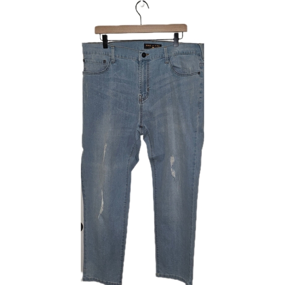 Ring Of Fire Jeans Mens Size 38 X 30 Straight Leg Light Denim Distressed - Picture 3 of 4